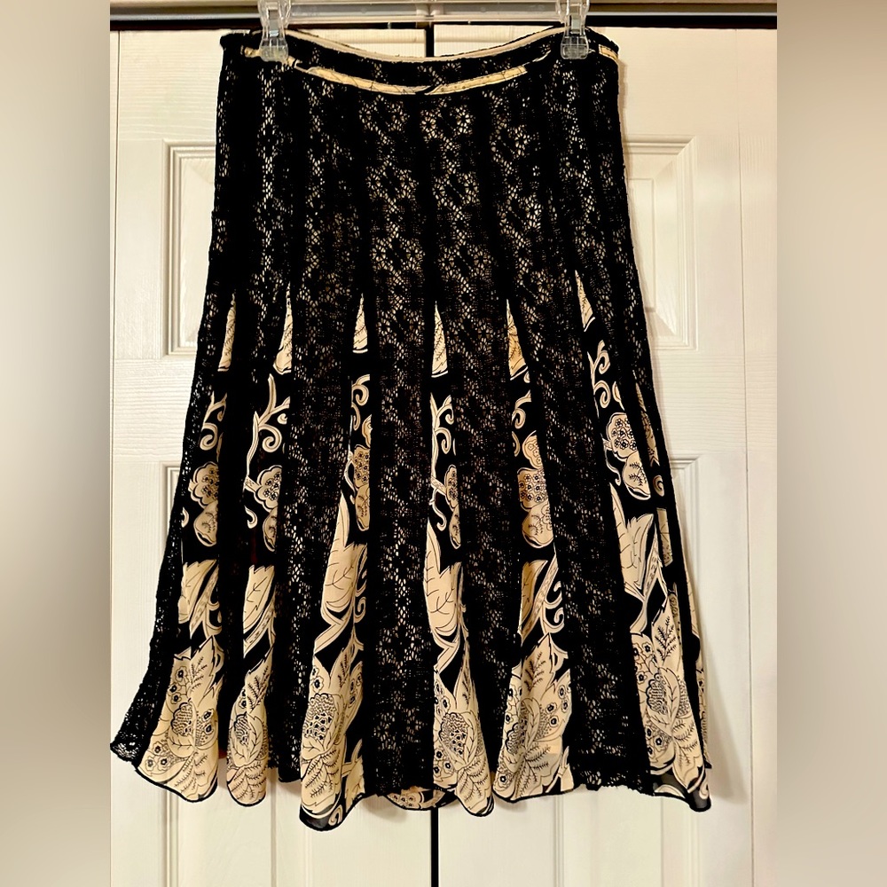 Black and cream, floral and lace skirt